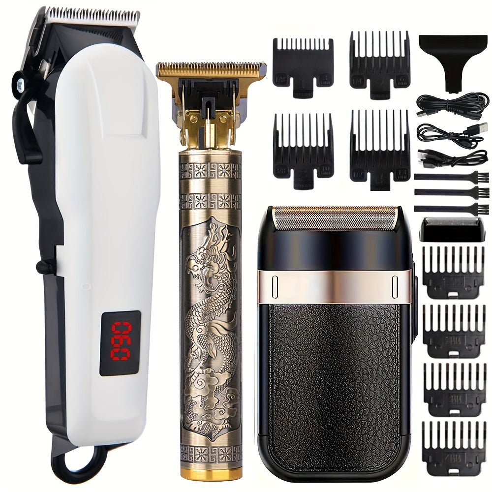 Hair Clipper Three Set, Professional Hair Clippers Trimmer & Electric Foil Shavers Set Beard Trimmer for Men Cordless T - Blade Hair Trimmer Electric Razor, Men'S Beard Grooming Kit - La Tienda Bella