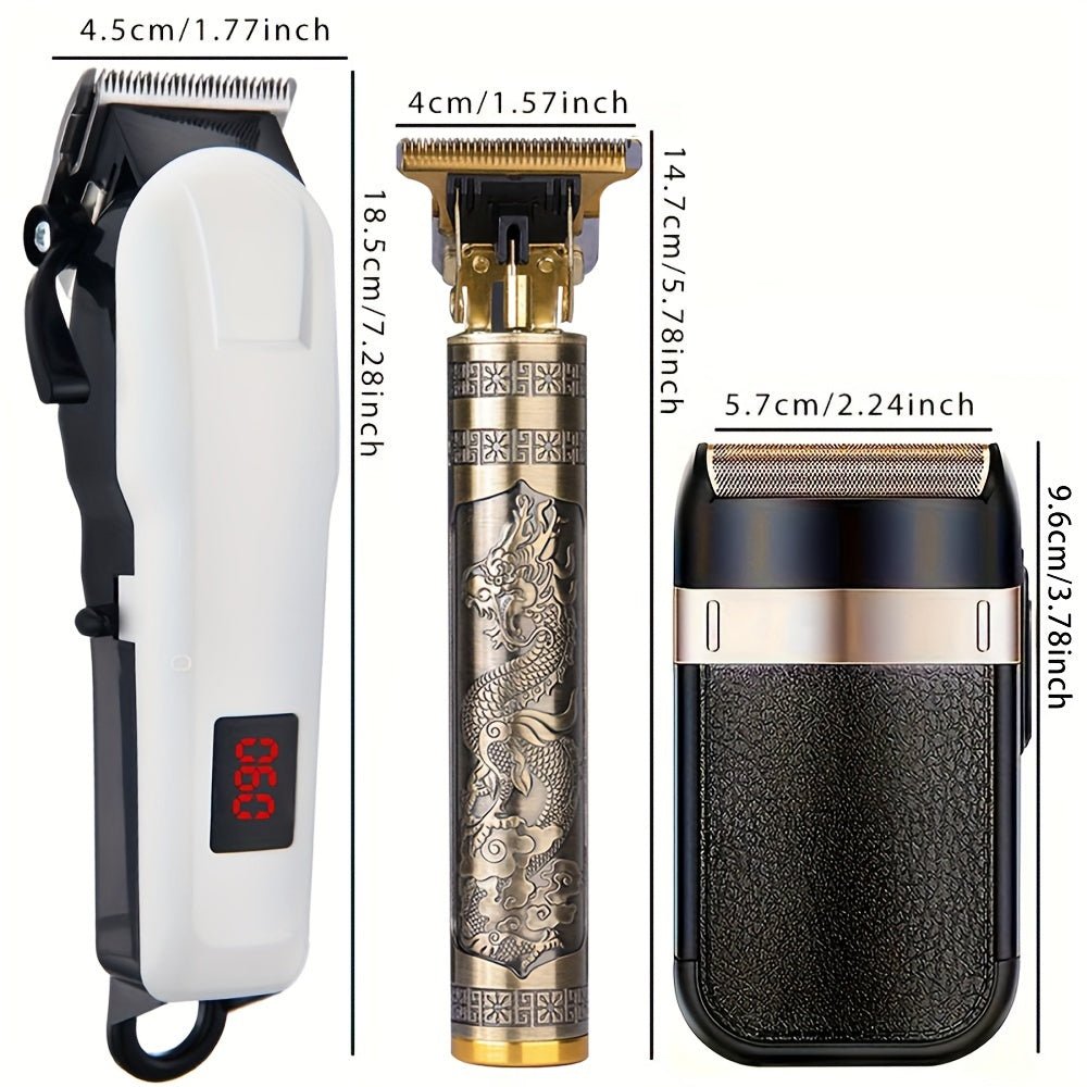 Hair Clipper Three Set, Professional Hair Clippers Trimmer & Electric Foil Shavers Set Beard Trimmer for Men Cordless T - Blade Hair Trimmer Electric Razor, Men'S Beard Grooming Kit - La Tienda Bella
