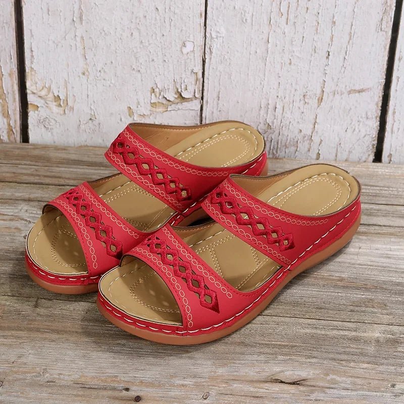 Hollow Slides Summer Women Sandals Slippers Comfortable Wedges Sandals Leisure Beach Roman Leather Women Slippers Zapatos Mujer - La Tienda Bella