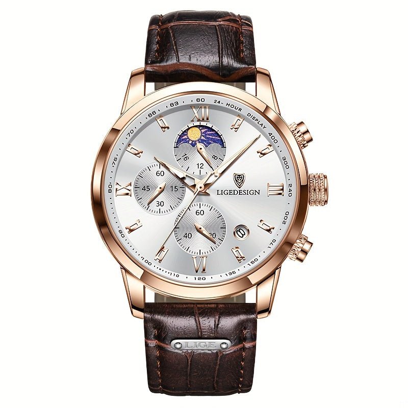 LIGE Men Watch Luxury PU Leather Sport Quartz Wristwatch Chronograph Watch For Men Masculino Men Gift Christmas Gift - La Tienda Bella