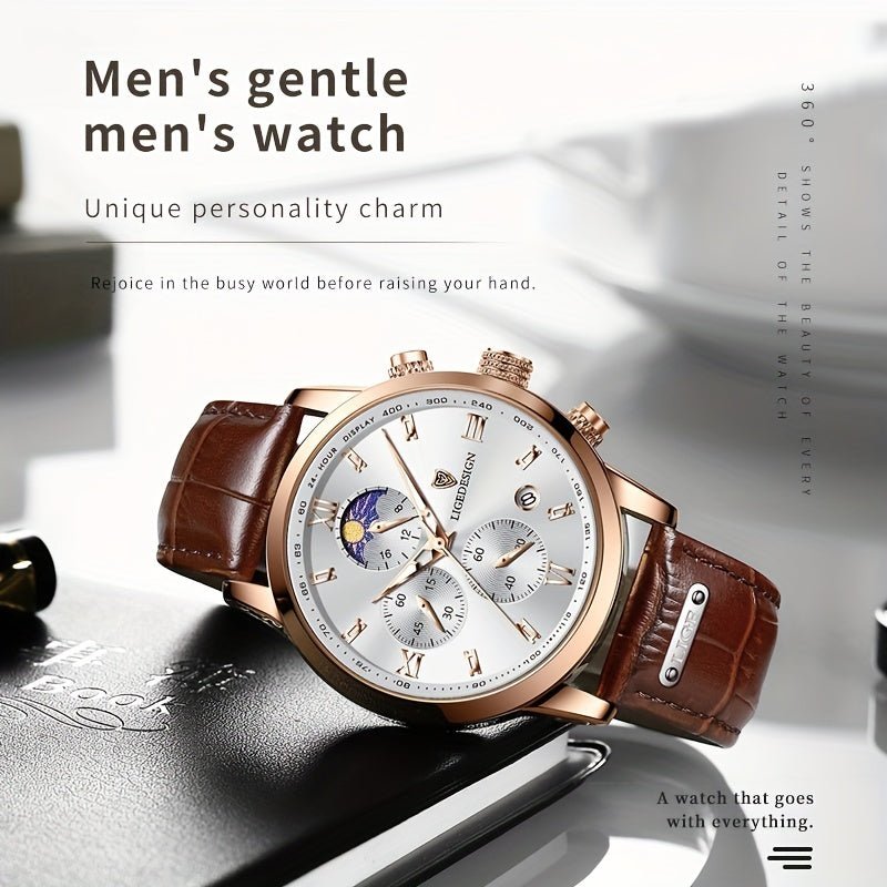 LIGE Men Watch Luxury PU Leather Sport Quartz Wristwatch Chronograph Watch For Men Masculino Men Gift Christmas Gift - La Tienda Bella