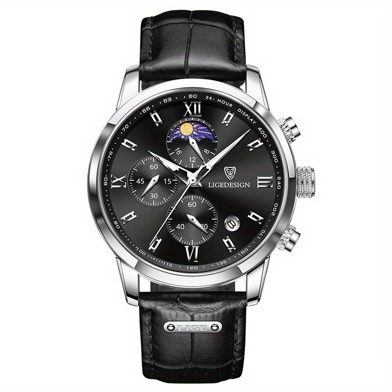 LIGE Men Watch Luxury PU Leather Sport Quartz Wristwatch Chronograph Watch For Men Masculino Men Gift Christmas Gift - La Tienda Bella