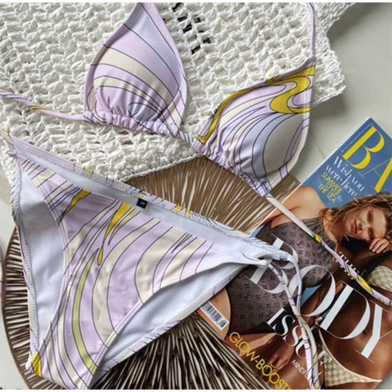 Luxury Design Women's Sexy Small Chest Push-up Kini Set Swimsuit Brand Beach Swimsuit Print - La Tienda Bella