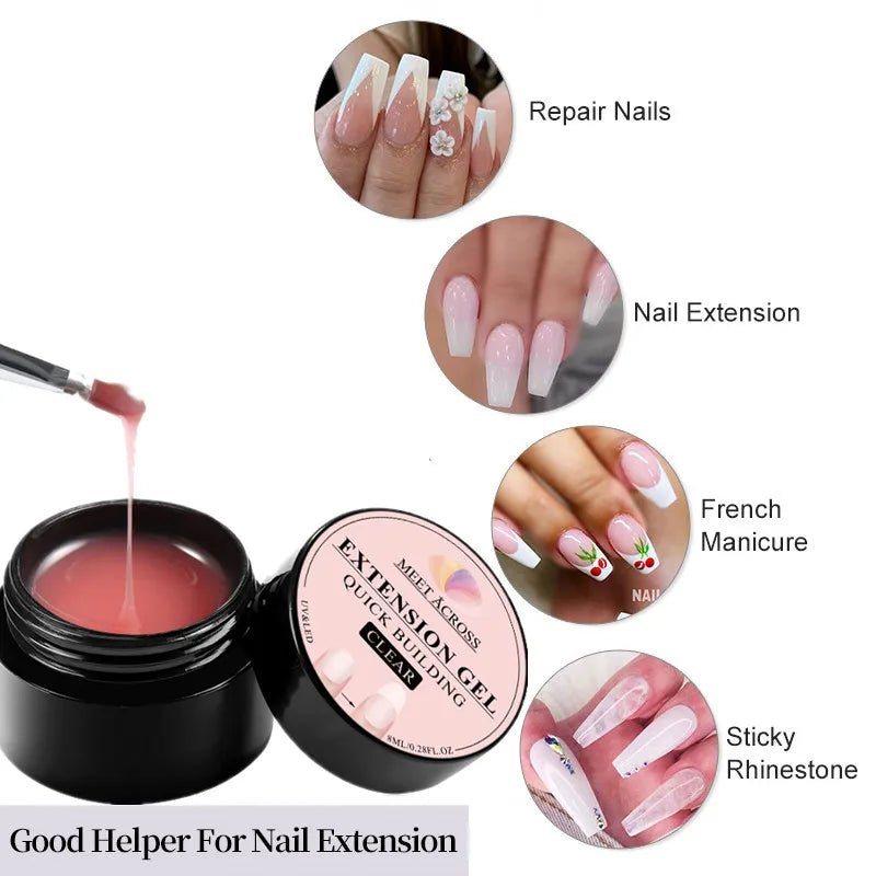 MEET ACROSS 8ML Quick Extension Nail Gel Vernis Nude Milk White Gel Nail Polish UV Semi Permanent Nails Art For Manicure Tools - La Tienda Bella