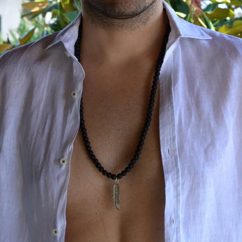 men necklace, necklace for men, Men lava bead Necklace, Mens Beaded necklace, turquoise necklace men - La Tienda Bella