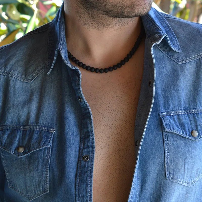 men necklace, necklace for men, Men lava bead Necklace, Mens Beaded necklace, turquoise necklace men - La Tienda Bella