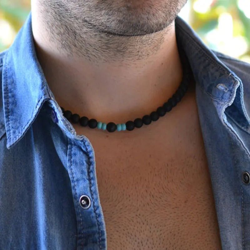 men necklace, necklace for men, Men lava bead Necklace, Mens Beaded necklace, turquoise necklace men - La Tienda Bella