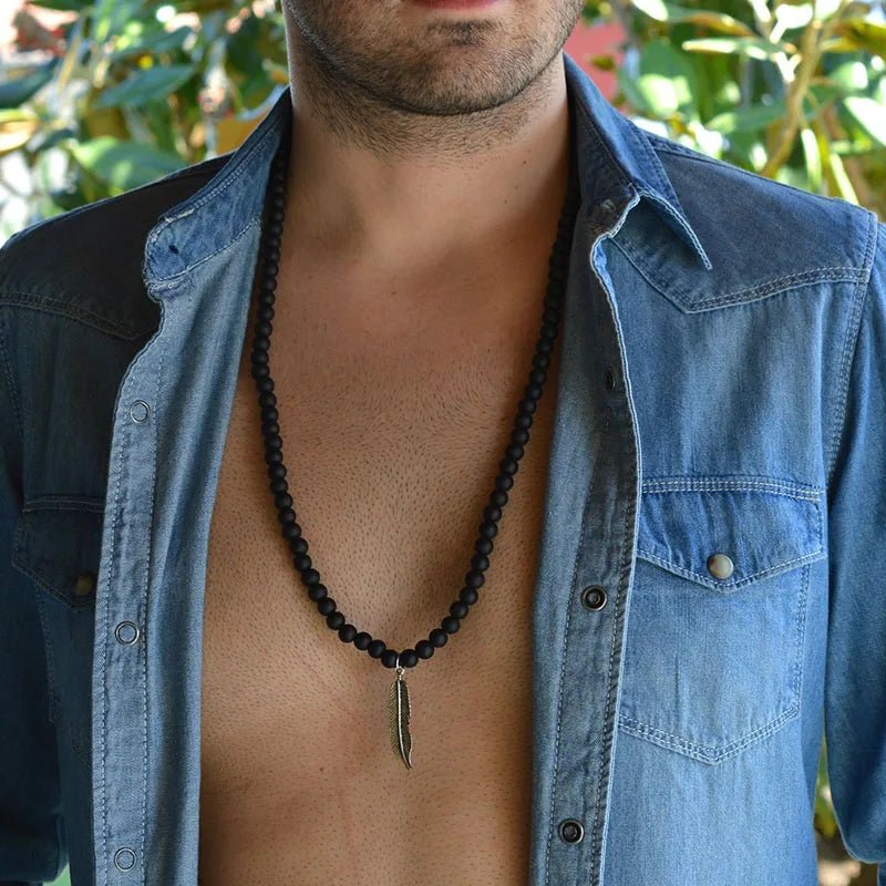 men necklace, necklace for men, Men lava bead Necklace, Mens Beaded necklace, turquoise necklace men - La Tienda Bella