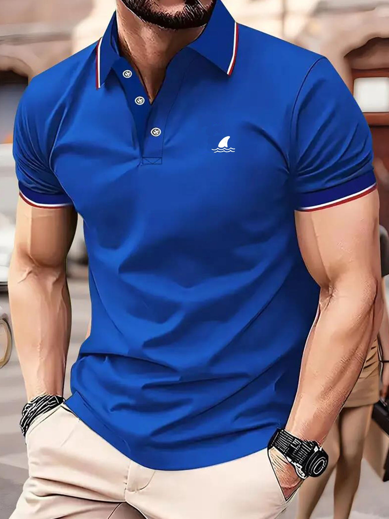 Men'S Breathable Casual Polo Shirt With Shark Fin Design - V - Neck, Short Sleeve, Summer Golf & Tennis Top In Black, Navy, Blue, And Dark Green Polo Shirt For Men Golf Polo Shirt For Men - La Tienda Bella