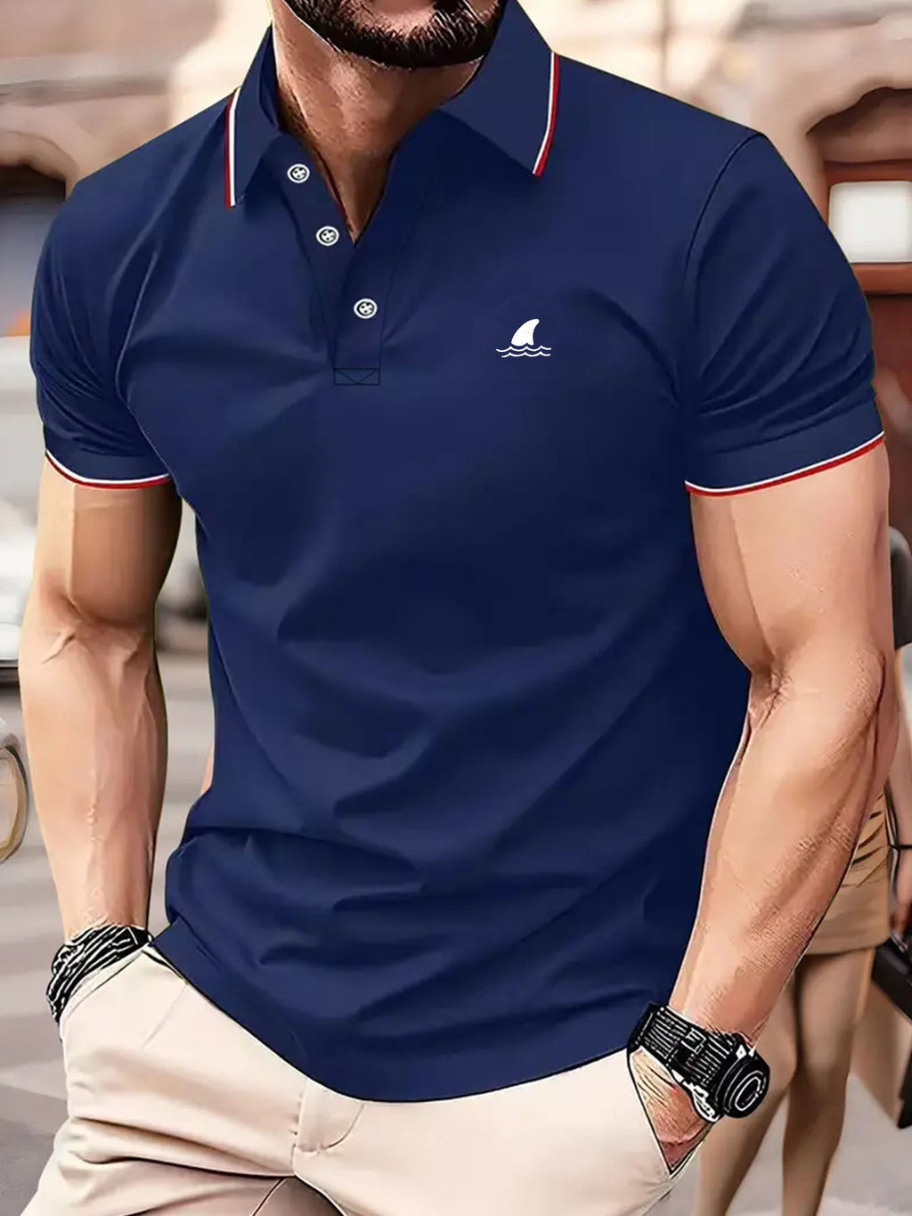 Men'S Breathable Casual Polo Shirt With Shark Fin Design - V - Neck, Short Sleeve, Summer Golf & Tennis Top In Black, Navy, Blue, And Dark Green Polo Shirt For Men Golf Polo Shirt For Men - La Tienda Bella