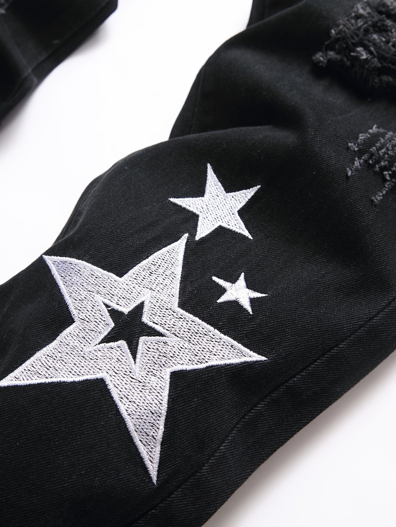 Men's Denim Jeans with Star Embroidery - Street Style, Regular Fit, Non - Stretch, Conventional Length, Suitable for All Seasons, Water Washed, Regular Closure with Built - in Zipper, Suitable for Men, Woven by Skein Weaving, Pat - La Tienda Bella