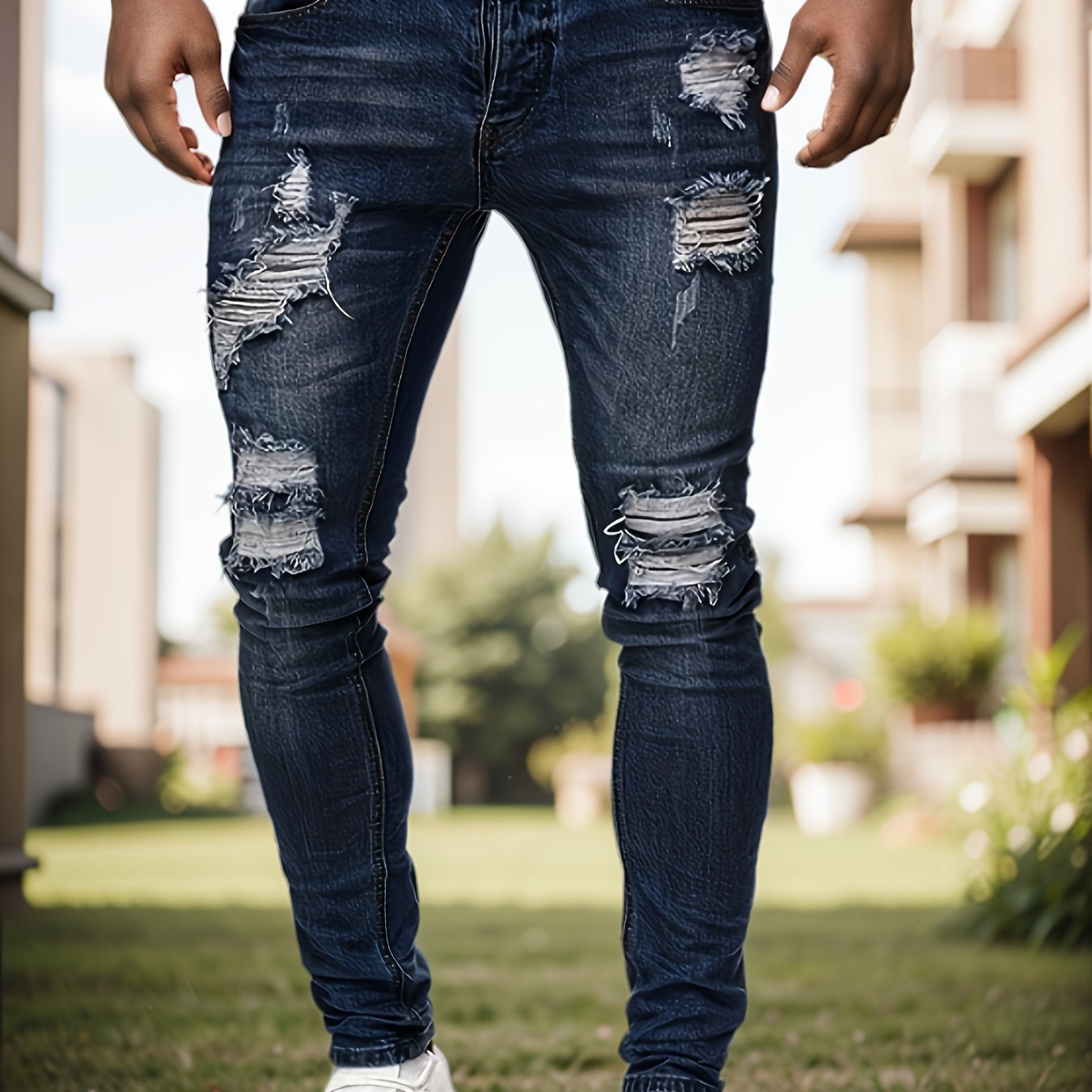 Men's Jeans - Classic Five - Pocket Design with Distressed Knee Frays, Relaxed Fit Stretch Denim Pants for Everyday & Formal Outfits - Machine Washable Non - See - Through Casual Streetwear (Adult Men), Versatile Clothing, Modern F - La Tienda Bella