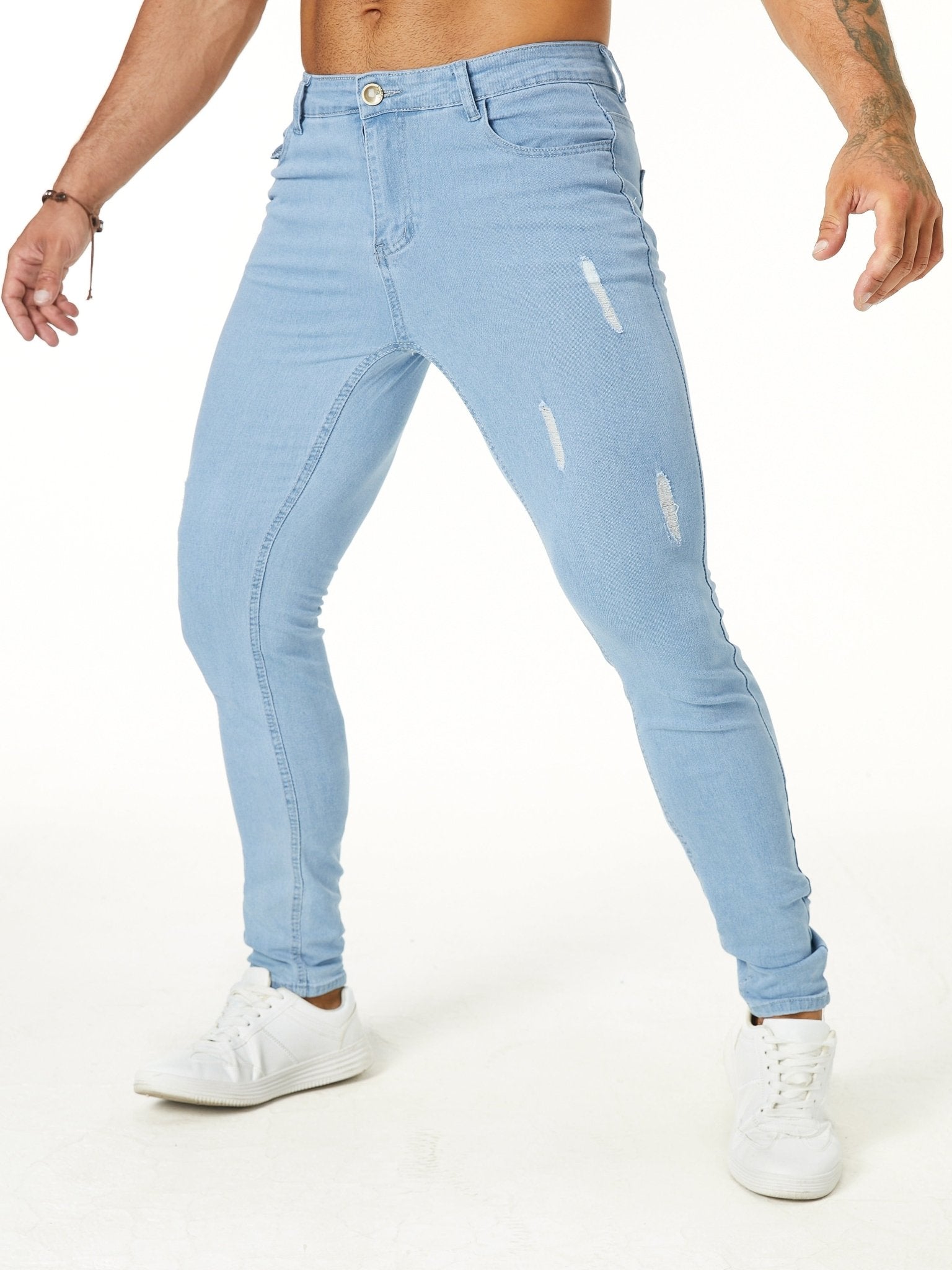 Men's Jeans - Classic Five - Pocket Design with Distressed Knee Frays, Relaxed Fit Stretch Denim Pants for Everyday & Formal Outfits - Machine Washable Non - See - Through Casual Streetwear (Adult Men), Versatile Clothing, Modern F - La Tienda Bella
