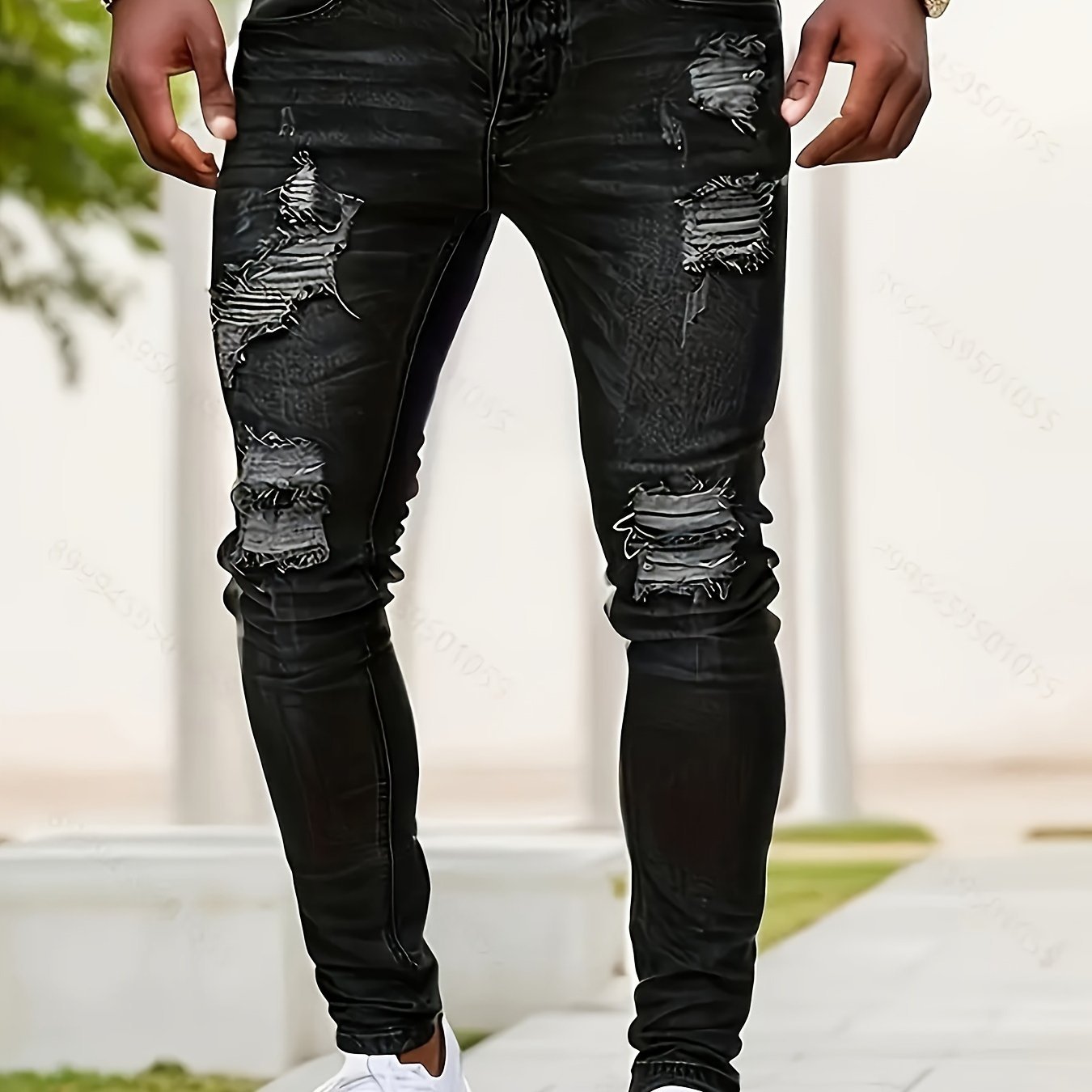 Men's Jeans - Classic Five - Pocket Design with Distressed Knee Frays, Relaxed Fit Stretch Denim Pants for Everyday & Formal Outfits - Machine Washable Non - See - Through Casual Streetwear (Adult Men), Versatile Clothing, Modern F - La Tienda Bella