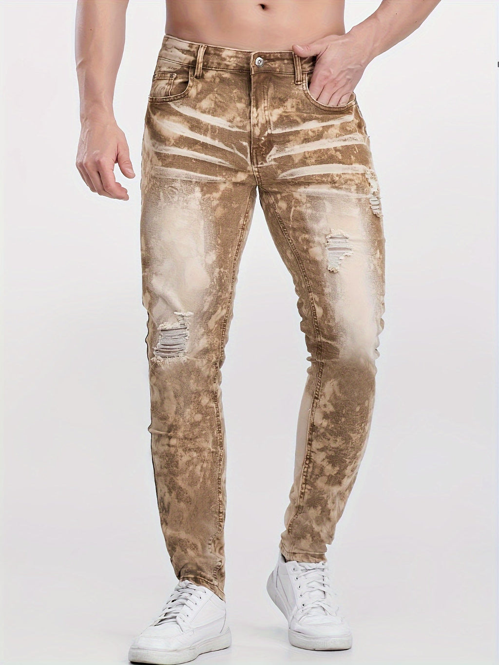 Men's Skinny Fit Distressed Jeans, Fashion Street Style Denim Pants For Men, Four - Season Wear - La Tienda Bella
