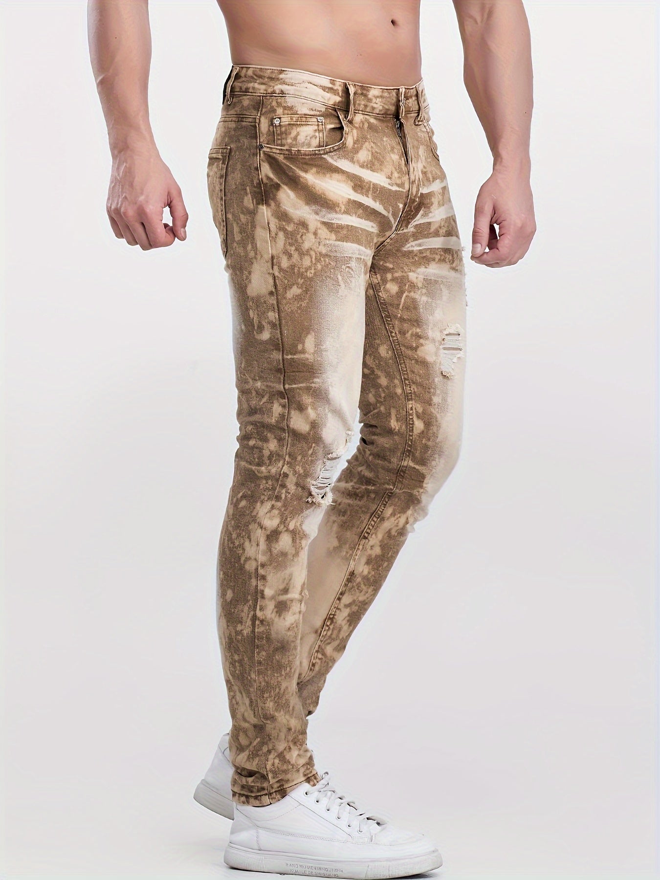 Men's Skinny Fit Distressed Jeans, Fashion Street Style Denim Pants For Men, Four - Season Wear - La Tienda Bella