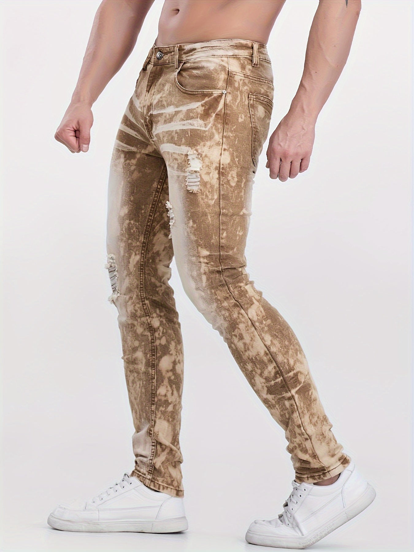 Men's Skinny Fit Distressed Jeans, Fashion Street Style Denim Pants For Men, Four - Season Wear - La Tienda Bella