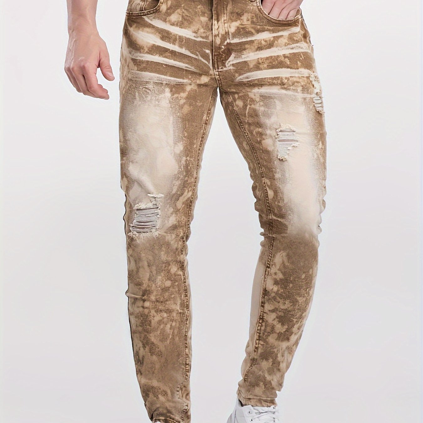 Men's Skinny Fit Distressed Jeans, Fashion Street Style Denim Pants For Men, Four - Season Wear - La Tienda Bella