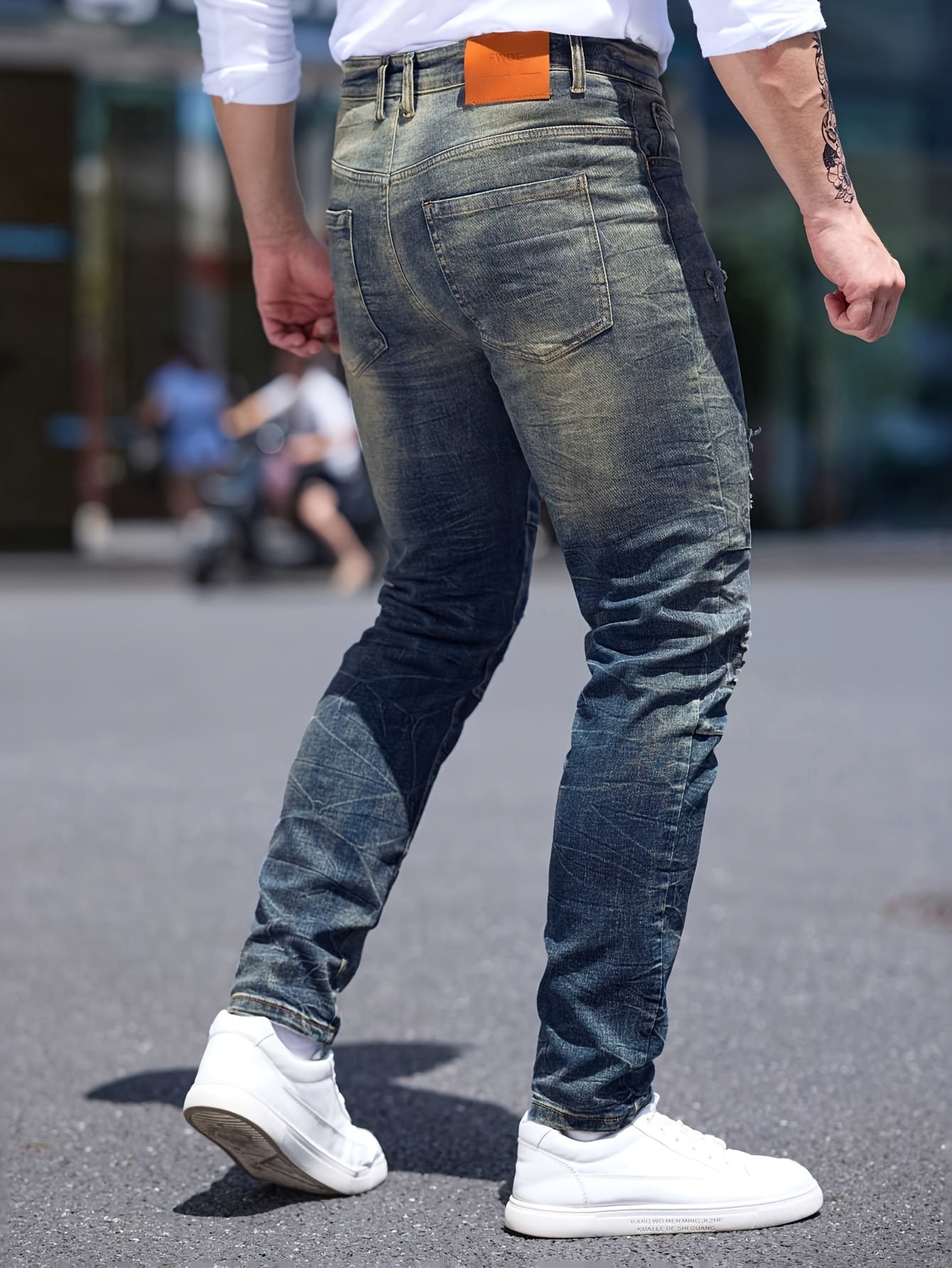 Men's Slim Fit Distressed Ripped Jeans, Fashion Street Style Denim Pants For Men, Versatile For All Seasons - La Tienda Bella
