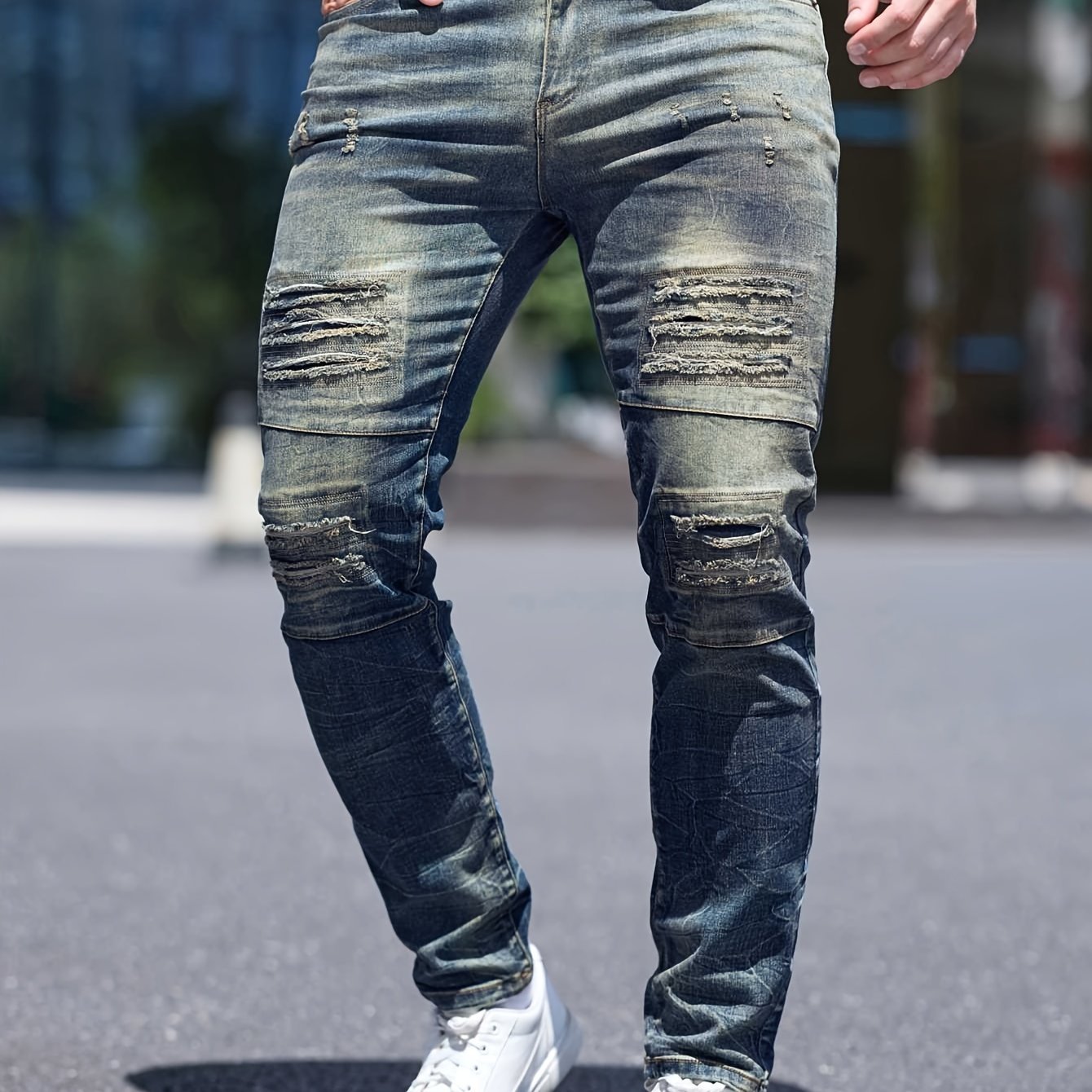 Men's Slim Fit Distressed Ripped Jeans, Fashion Street Style Denim Pants For Men, Versatile For All Seasons - La Tienda Bella