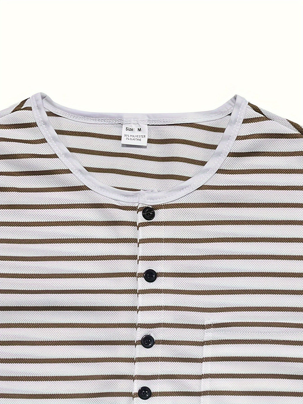 Men's Striped V - Neck Button - Down Casual Sports Henley Shirt, Polyester, Long Sleeve, Regular Fit, Summer Top for Men - La Tienda Bella