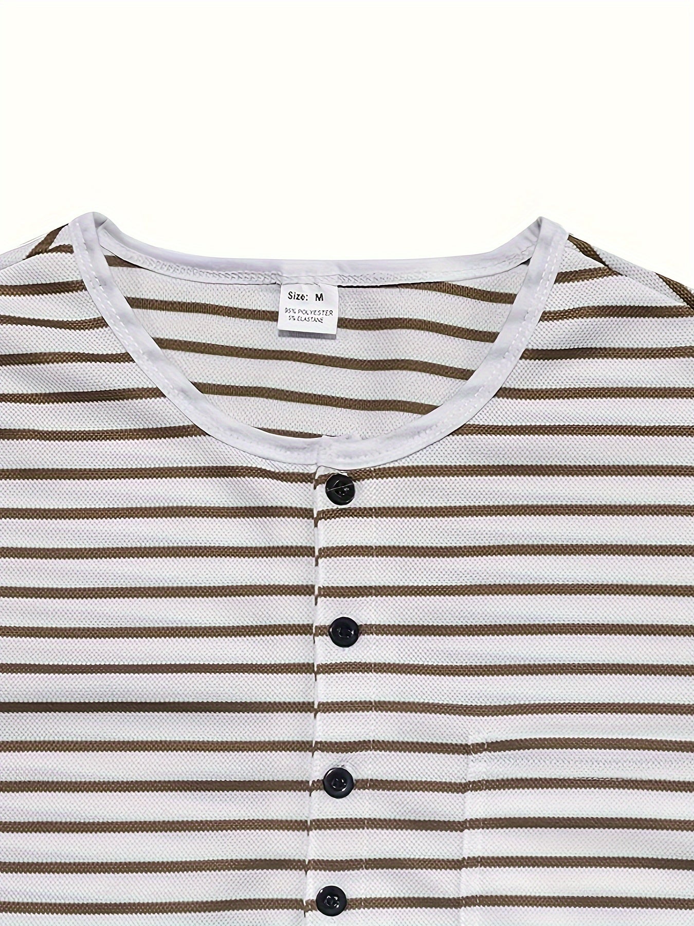 Men's Striped V - Neck Button - Down Casual Sports Henley Shirt, Polyester, Long Sleeve, Regular Fit, Summer Top for Men - La Tienda Bella