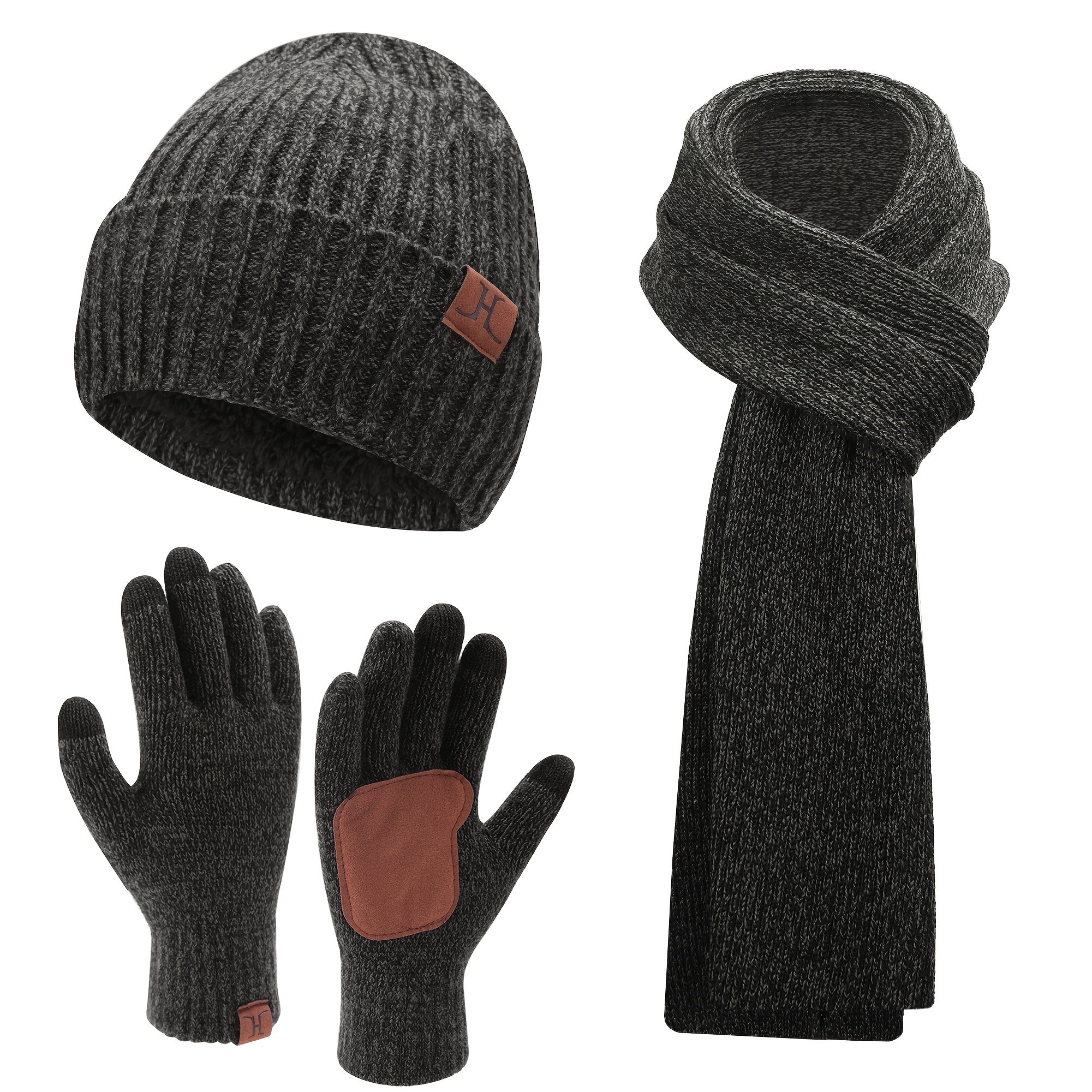 Mens & Womens Winter Knit Hat Beanie Long Neck Scarf Touchscreen Gloves Set Skull Cap with Fleece Lined Gifts for Men Women - La Tienda Bella