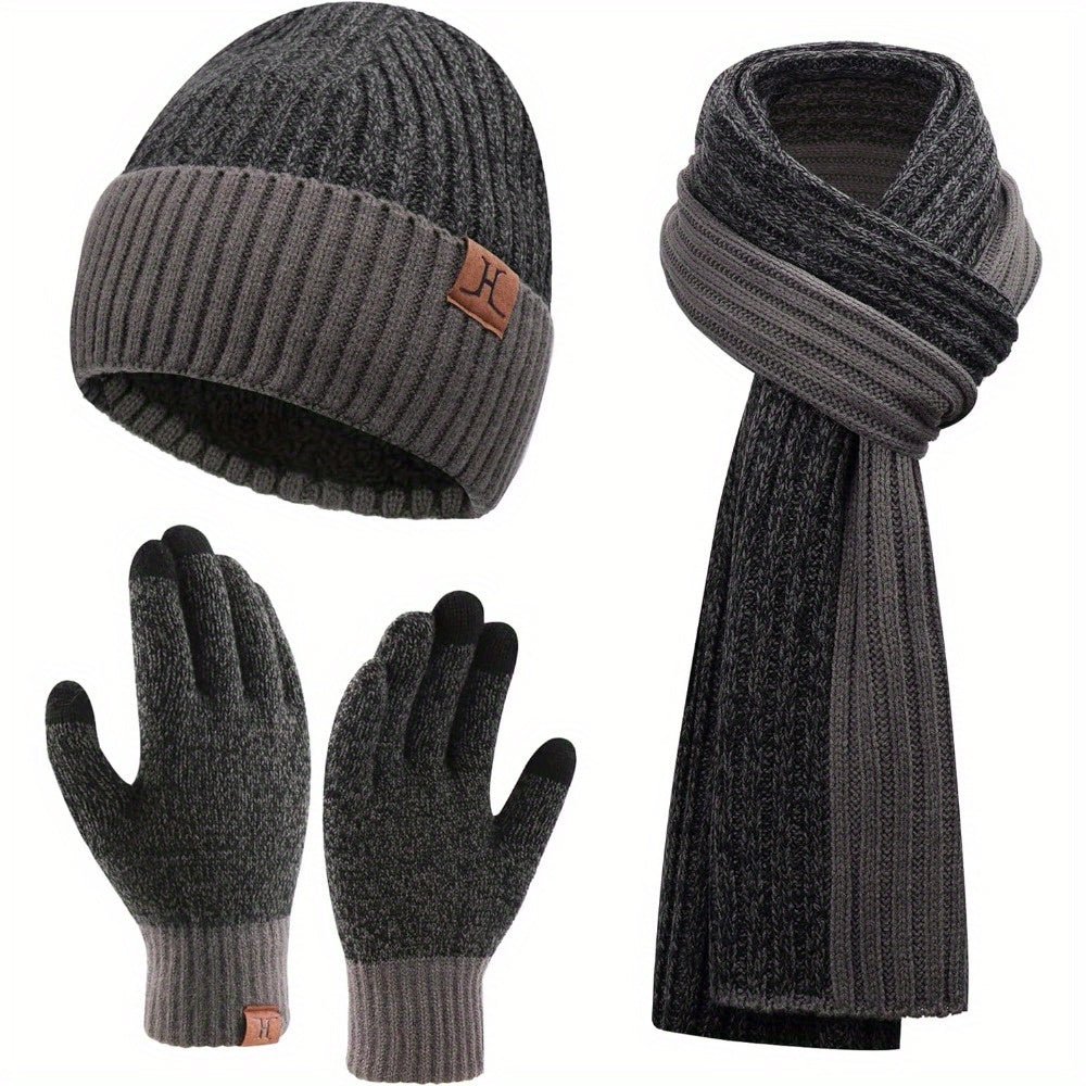 Mens & Womens Winter Knit Hat Beanie Long Neck Scarf Touchscreen Gloves Set Skull Cap with Fleece Lined Gifts for Men Women - La Tienda Bella