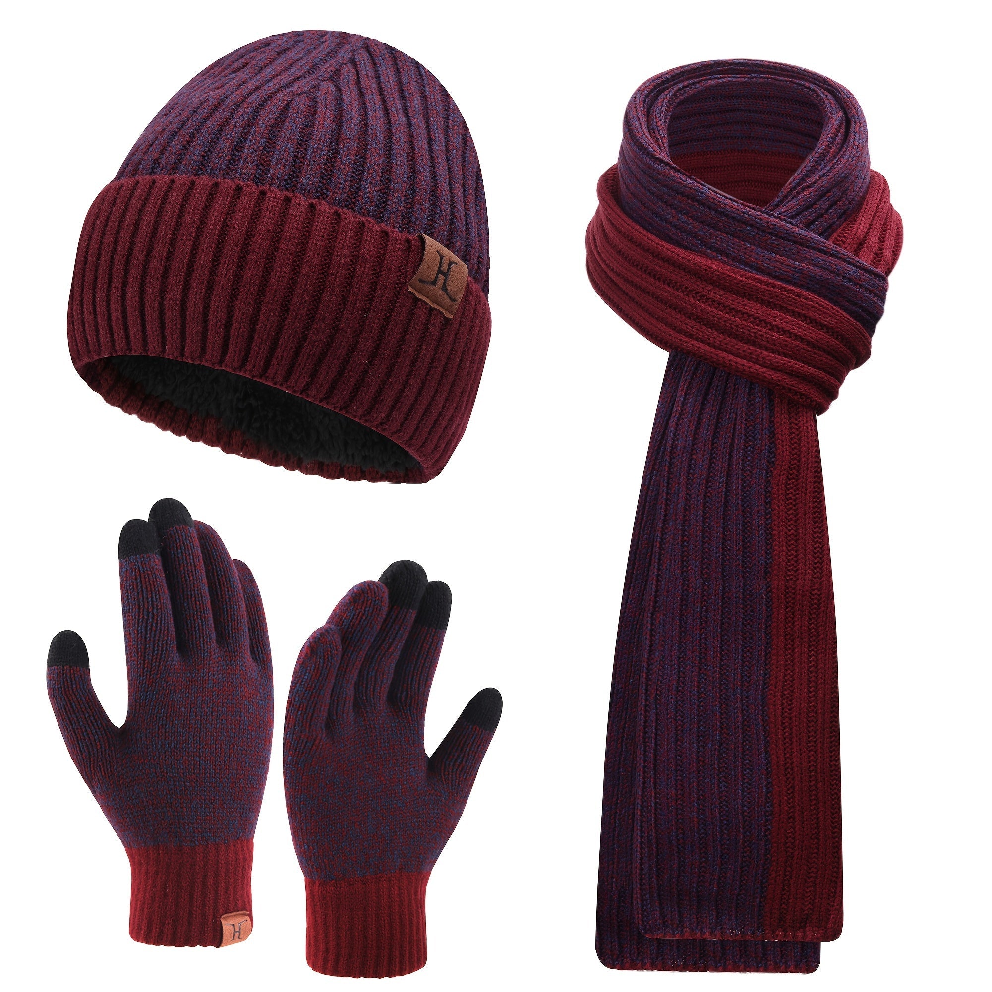 Mens & Womens Winter Knit Hat Beanie Long Neck Scarf Touchscreen Gloves Set Skull Cap with Fleece Lined Gifts for Men Women - La Tienda Bella