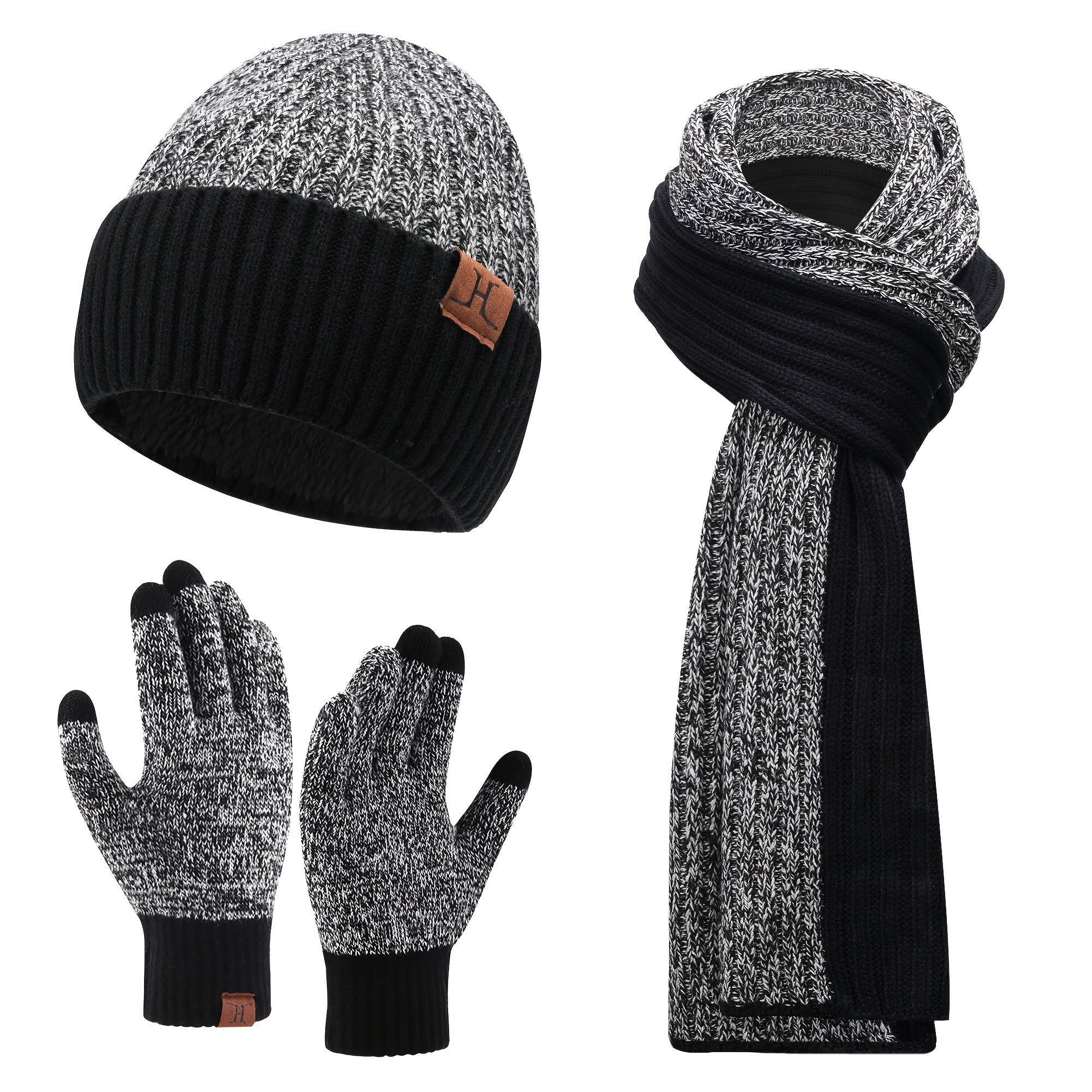 Mens & Womens Winter Knit Hat Beanie Long Neck Scarf Touchscreen Gloves Set Skull Cap with Fleece Lined Gifts for Men Women - La Tienda Bella