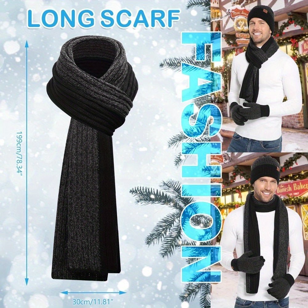 Mens & Womens Winter Knit Hat Beanie Long Neck Scarf Touchscreen Gloves Set Skull Cap with Fleece Lined Gifts for Men Women - La Tienda Bella