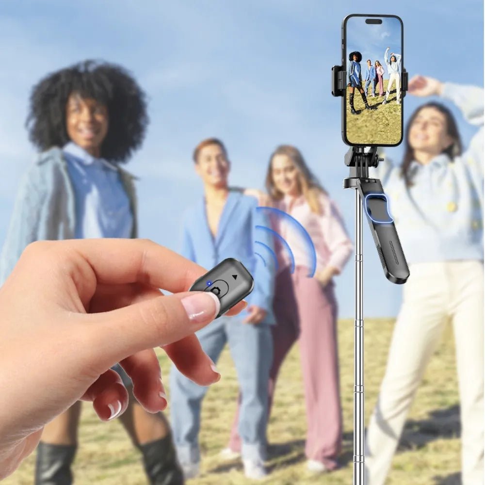 MEUYAG Selfie Stick Tripod with 1708mm Long Monopod Fill Light, Bluetooth Remote, 360° Rotation, 1/4 Interface, for mobile phone - La Tienda Bella