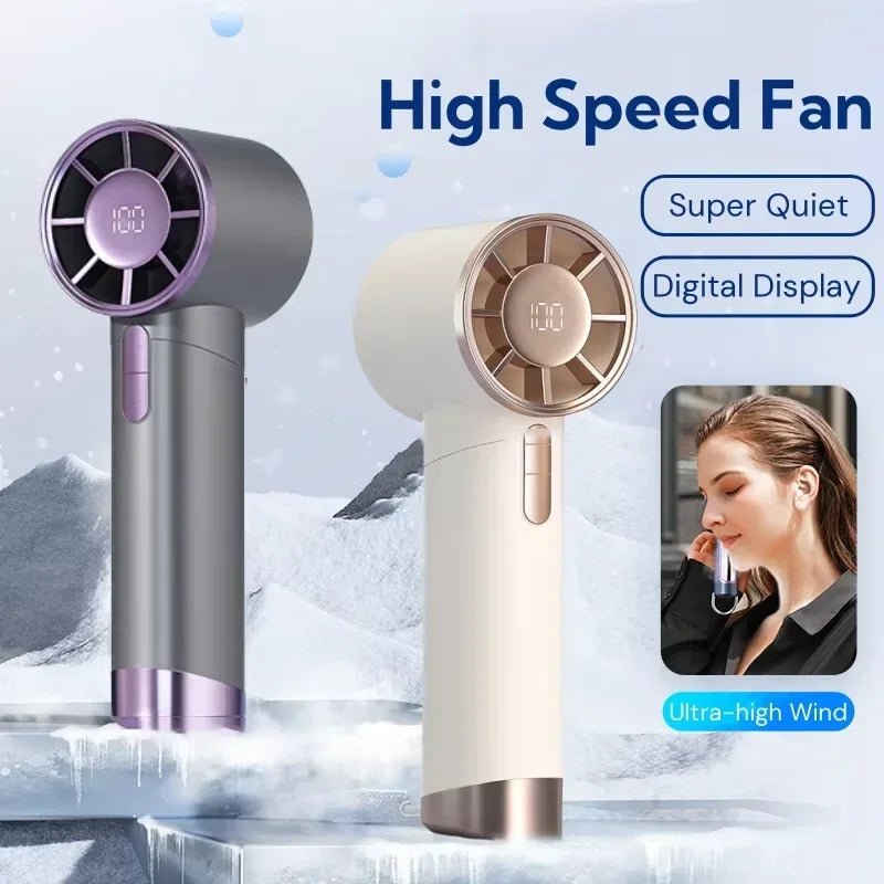 Mini Handheld Fan With Power Display Portable Air Calculating Fan Personal Highspeed Fan Rechargeable Mute Handheld Fan - La Tienda Bella