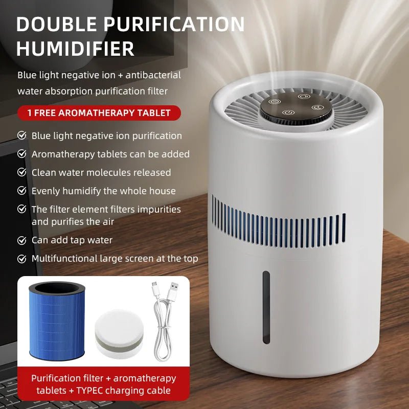 Mini Portable Desktop Humidifier - No Mist USB Powered, 12H Runtime, Perfect for Travel/Car/Dorm Low Neoise gift for new mom - La Tienda Bella