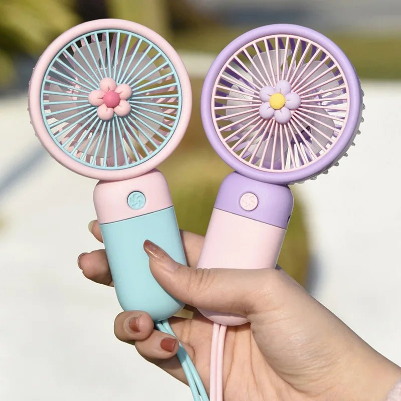 Mini USB Portable Fan Rechargeable Portable Fan Electr Summer For Home Outdoor Standing Mobile Handheld Convenient Cute Flower - La Tienda Bella