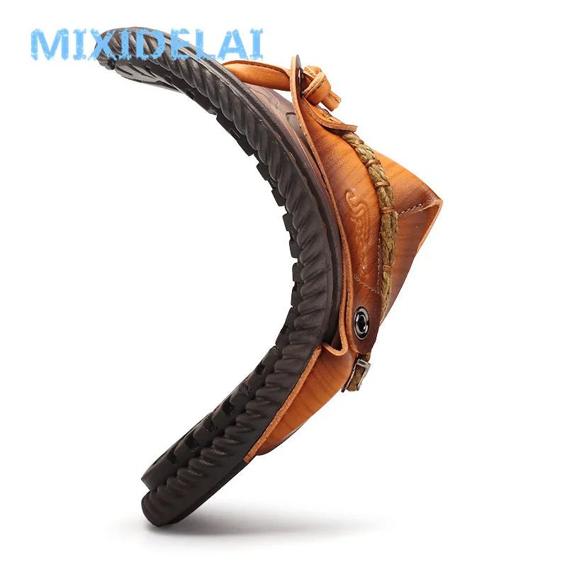 MIXIDELAI Men Sandals Summer Shoes Men Beach Sandals Brand Men Casual Shoes Flip Flops Leather Sneakers Men Slippers Size38 - 46 - La Tienda Bella