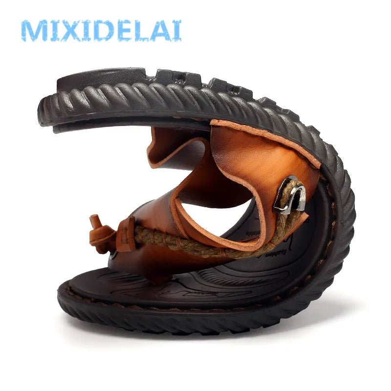 MIXIDELAI Men Sandals Summer Shoes Men Beach Sandals Brand Men Casual Shoes Flip Flops Leather Sneakers Men Slippers Size38 - 46 - La Tienda Bella