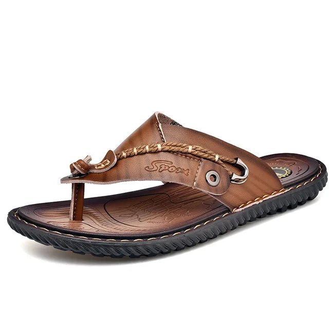 MIXIDELAI Men Sandals Summer Shoes Men Beach Sandals Brand Men Casual Shoes Flip Flops Leather Sneakers Men Slippers Size38 - 46 - La Tienda Bella
