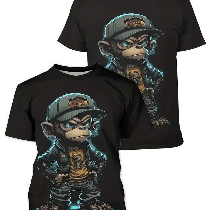 Monkey Print Men T-shirt Summer Fashion Animal 3D Print T Shirt For Men Short Sleeve Oversize Men Street Wear Stylish Men Cloth - La Tienda Bella