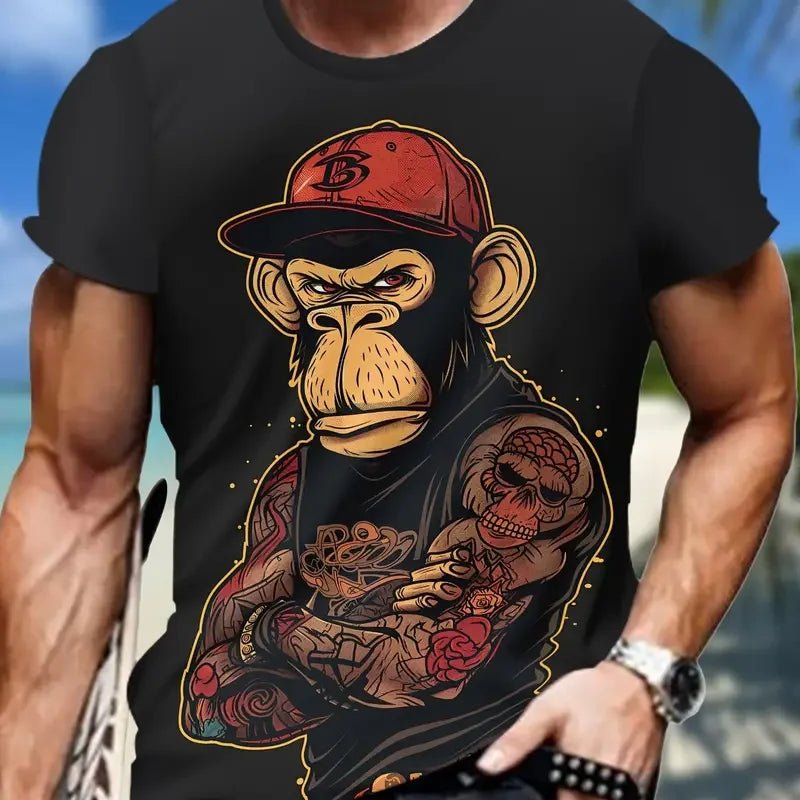 Monkey Print Men T-shirt Summer Fashion Animal 3D Print T Shirt For Men Short Sleeve Oversize Men Street Wear Stylish Men Cloth - La Tienda Bella