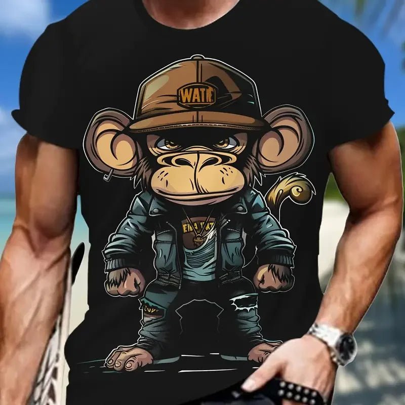 Monkey Print Men T-shirt Summer Fashion Animal 3D Print T Shirt For Men Short Sleeve Oversize Men Street Wear Stylish Men Cloth - La Tienda Bella