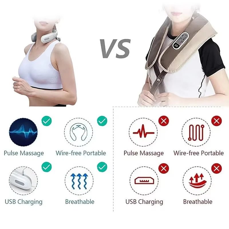 New Neck Massage Intelligent USB Rechargeable Adjustment Heating Pressing Pulse Portable Pulse Cervical Spine Massager Neck Care - La Tienda Bella