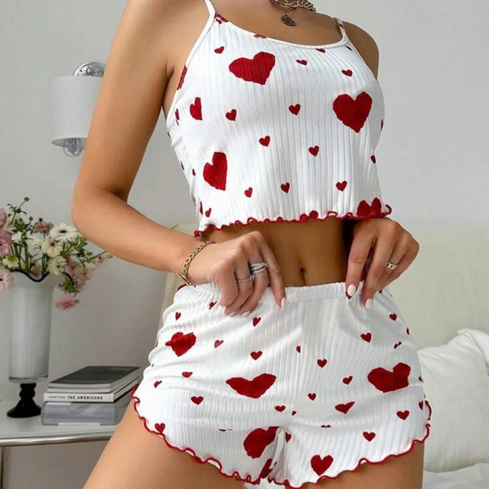 New Summer Thin Pajamas Solid Color Polyester Leisure Suit Homewear Set Sling Shorts Ladies - La Tienda Bella