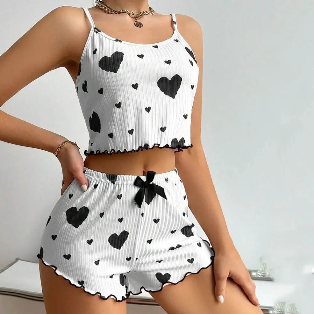 New Summer Thin Pajamas Solid Color Polyester Leisure Suit Homewear Set Sling Shorts Ladies - La Tienda Bella
