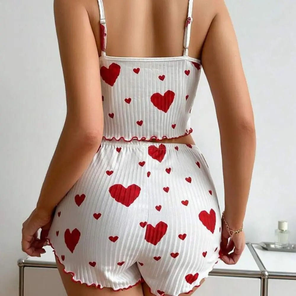 New Summer Thin Pajamas Solid Color Polyester Leisure Suit Homewear Set Sling Shorts Ladies - La Tienda Bella