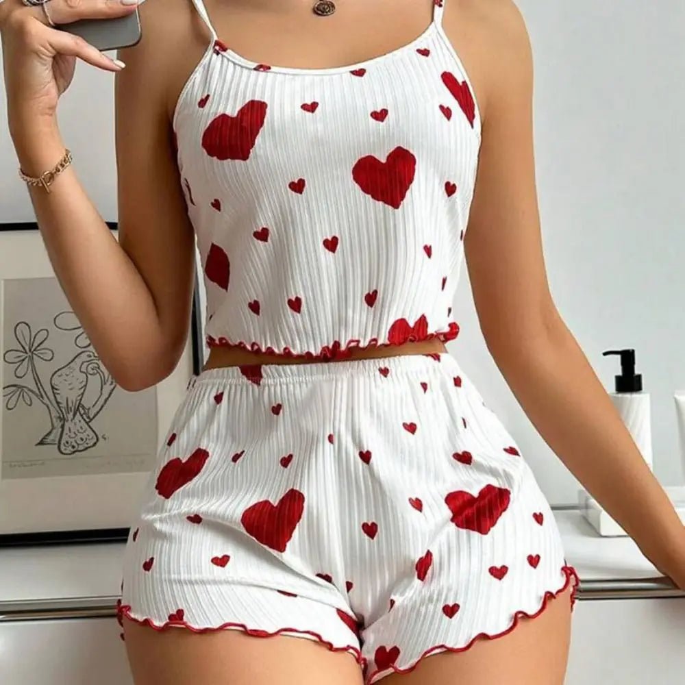 New Summer Thin Pajamas Solid Color Polyester Leisure Suit Homewear Set Sling Shorts Ladies - La Tienda Bella