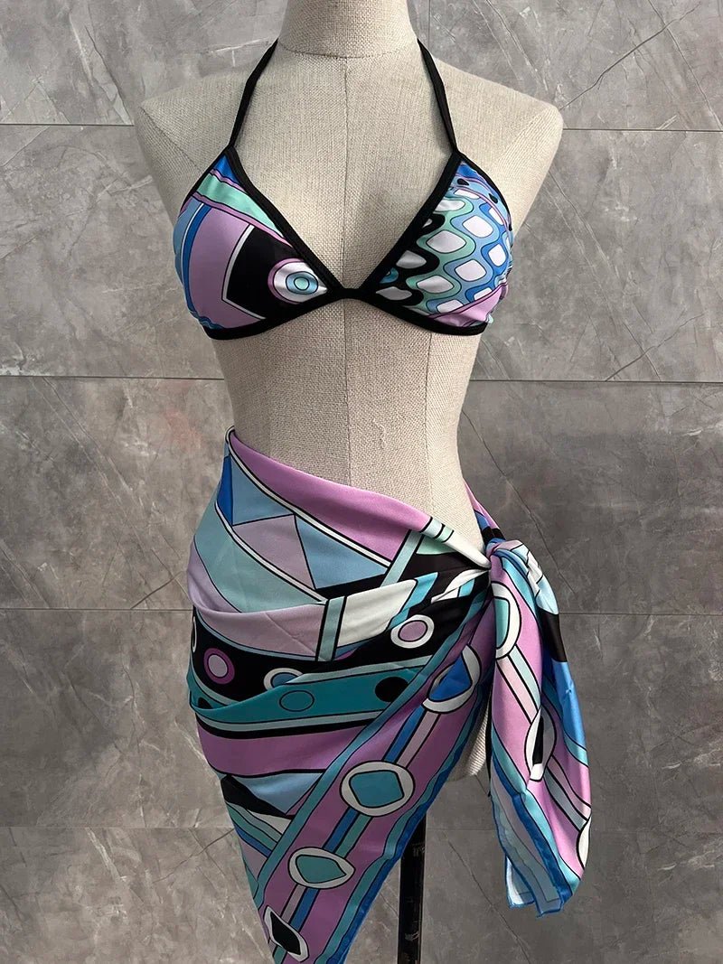 new women's scarf swimsuit beach swimwear headband bikini set - La Tienda Bella