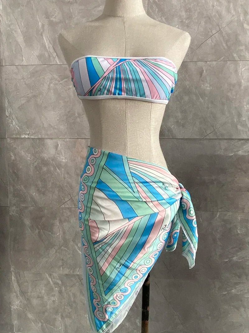 new women's scarf swimsuit beach swimwear headband bikini set - La Tienda Bella