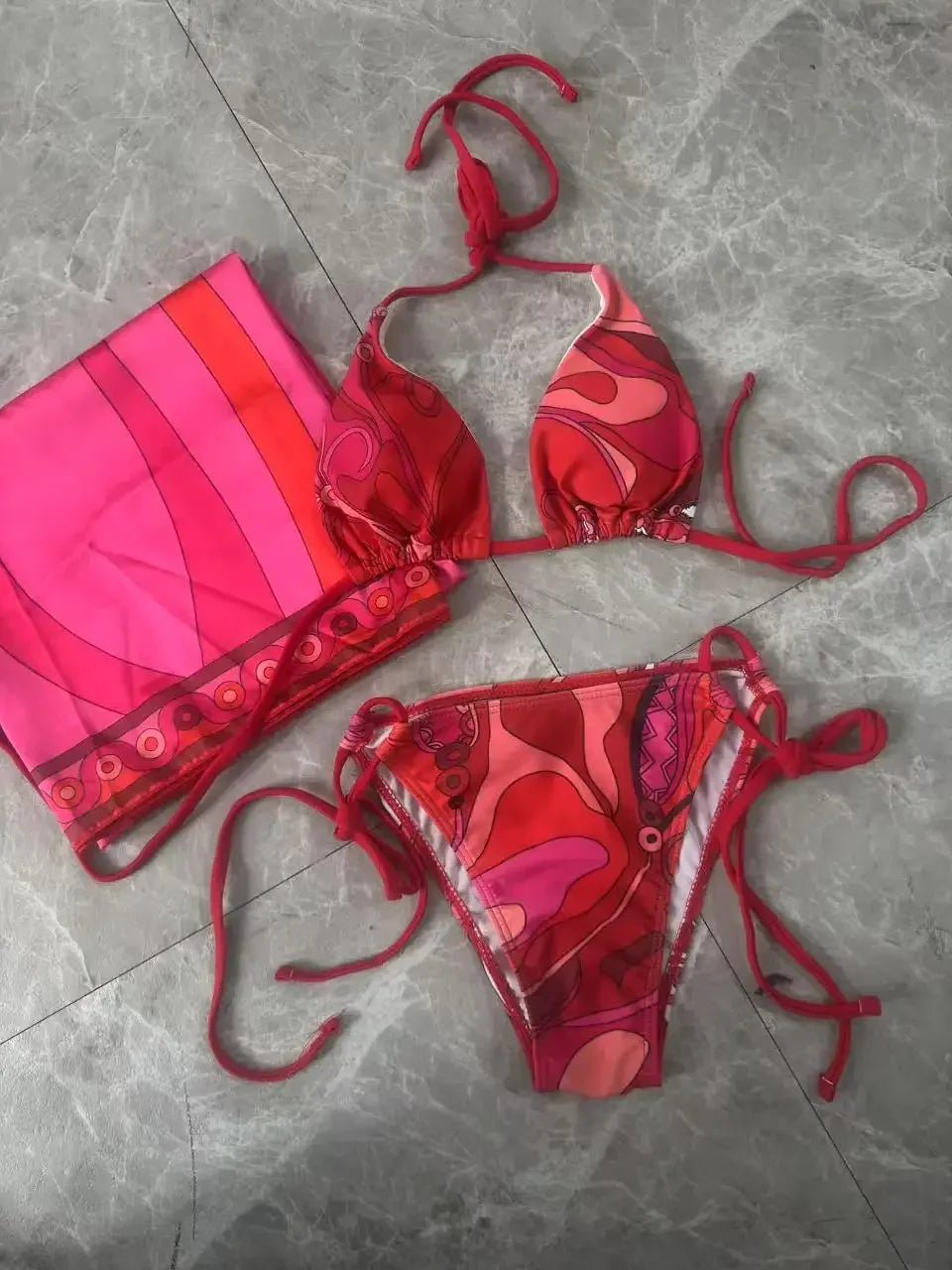 new women's scarf swimsuit beach swimwear headband bikini set - La Tienda Bella
