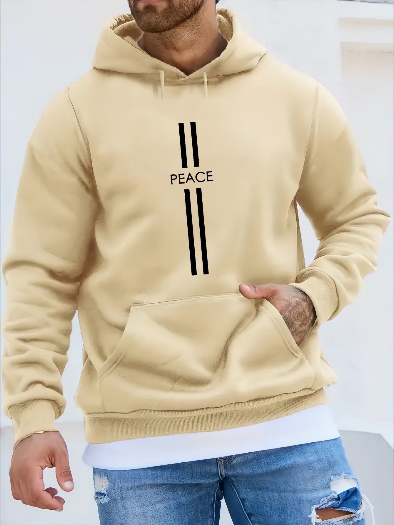 PEACE Print Hoodie - Unique Streetwear Design, Ultra - Comfortable Casual Pullover with Kangaroo Pocket, Perfect for Winter and Fall, Great Gift for Men - La Tienda Bella